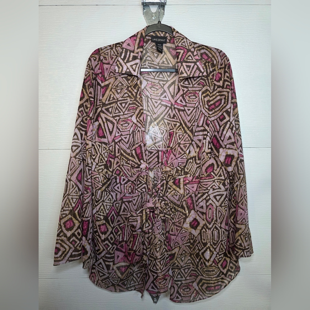 Lane Bryant Pink and Brown Abstract Blouse